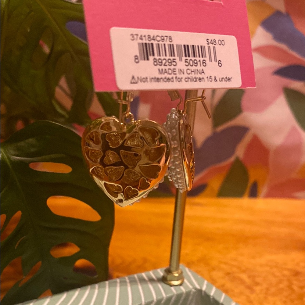 Betsey Johnson Gold Heart Earrings with Multicolor Accents - Picture 6 of 6
